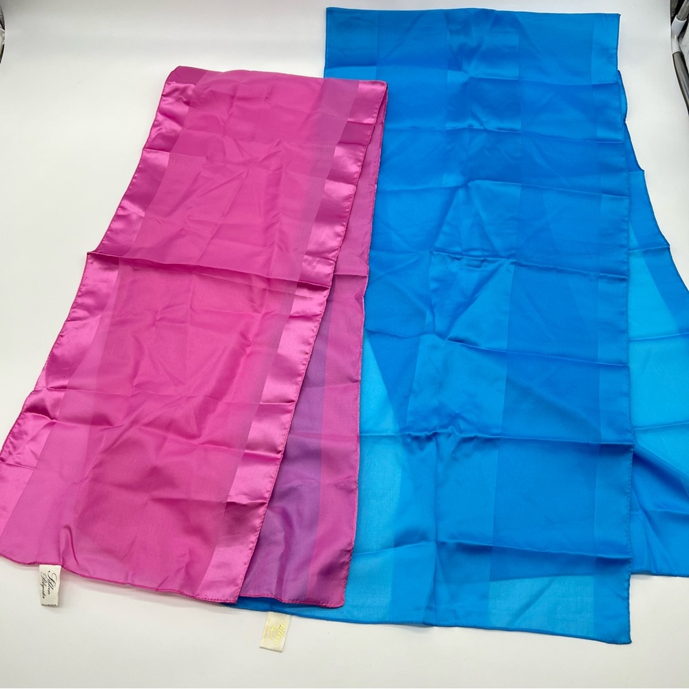 Berkshire “Silken Polyester” Vintage Pink & Blue Scarves w/Tone on Tone Stripes